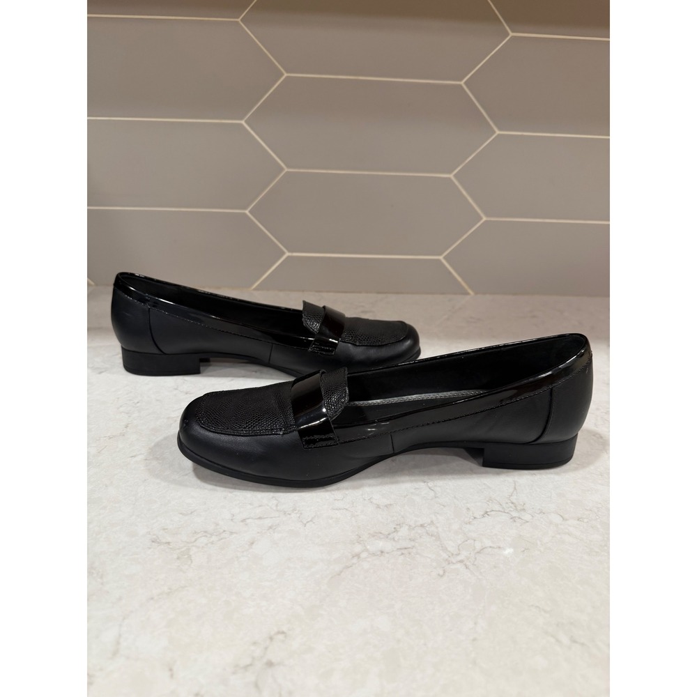 Anne Klein Vittorio3 Black Mixed Media iFlex Loafers Square Toe Flats 9.5M